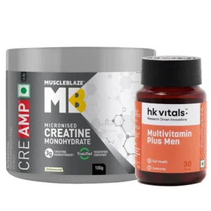 MuscleBlaze Creatine Monohydrate CreAMP 100g & Multivitamin Plus Men 30 Tabs Combo